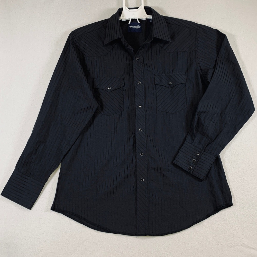 Wrangler Men's Size L Black Striped Western Long Sleeve Snap Up Shirt